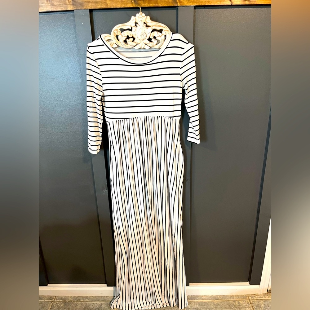 Pinkblush black and white striped long maxi
